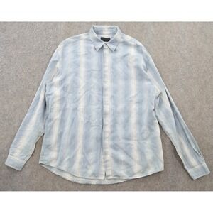 RTA Top Womens Medium Blue Button Up Oversized Italian Linen Plaid Streetwear